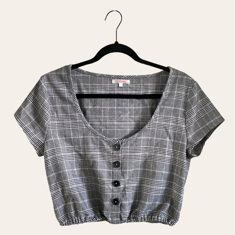 PACSUN LOTTIE MOSS Plaid Button Up Scoop Neck Crop Top